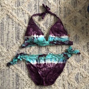 Lucky Brand Tie Dye Peace Sign Embroidered Bikini
